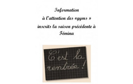 RENTREE POUR LES LICENCIES DE LA SAISON PRECEDENTE